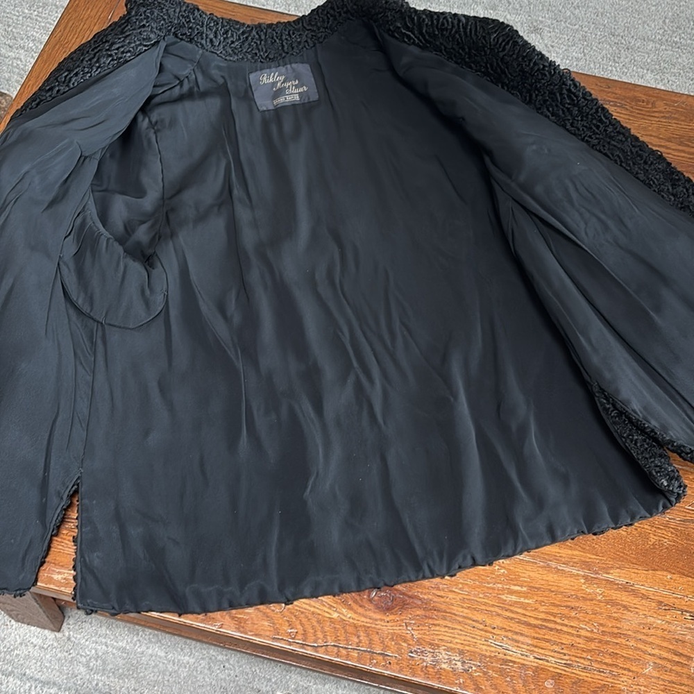 Vintage 1950s Black Persian Curly Lamb Fur Coat Hollywood Glam Jacket Size S / M - Picture 8 of 9